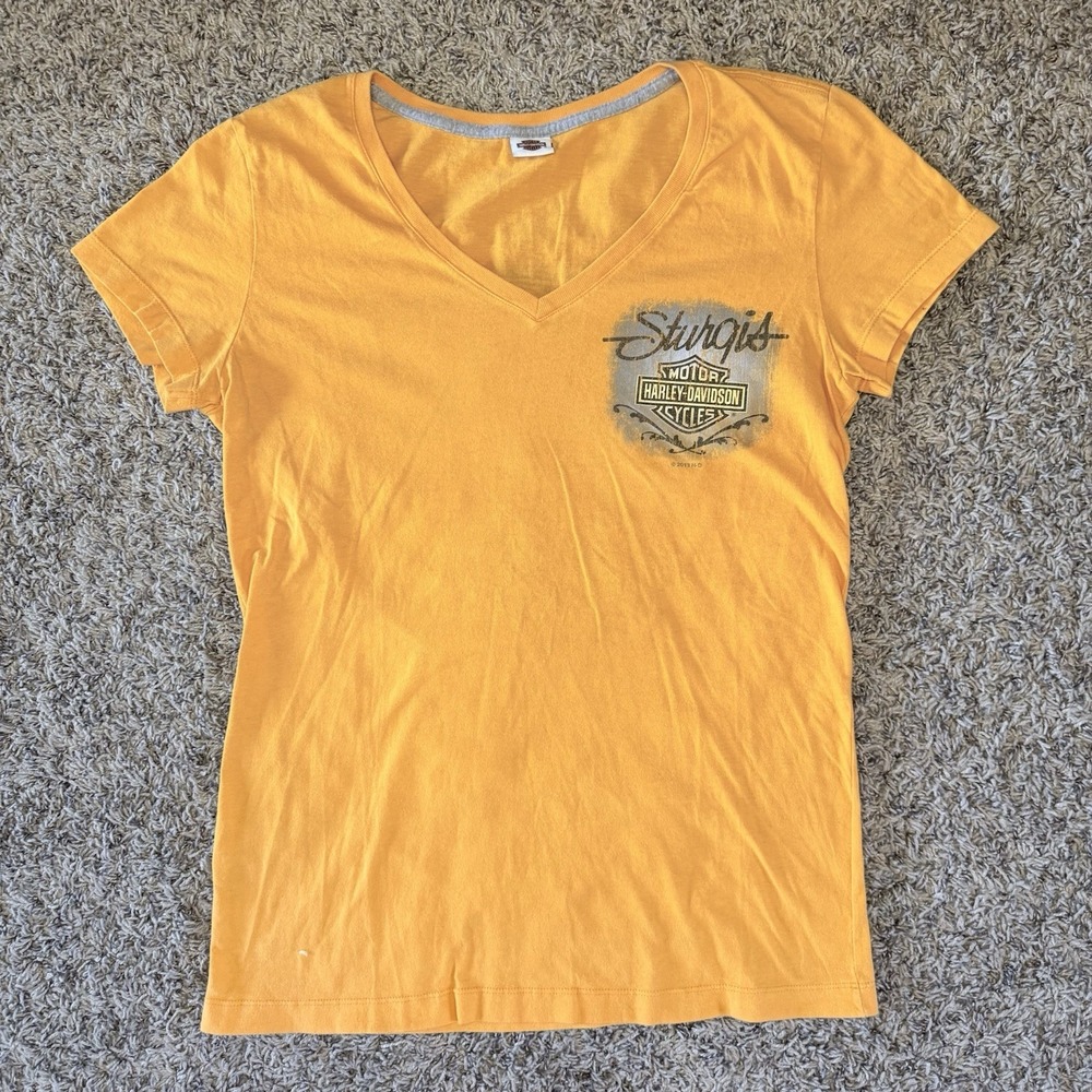Harley Davidson Sturgis Shirt Womens Large Orange South Dakota Biker Tee